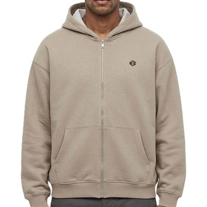 Sudaderas con capucha extragrandes con cremallera completa para hombre, de algodón polar beige, estilo urbano, con logo personalizado, lisas, de peso pesado, al por mayor - Product Image 2