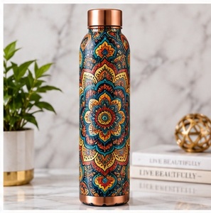 Botella de Agua de Cobre con Diseño Floral, Termo Portátil de Viaje con Tapa - Product Image 2
