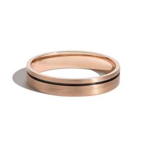 14K <b>Solid</b> Gold 4mm Custom Plain Wedding Band Black Rhodium Accent Line Groove Rings Men Women Two Tone Factory Price Wholesale - Product Image 4