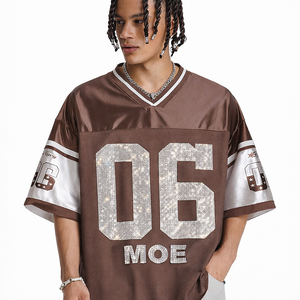 Maillot de football américain Y2K tendance en strass marron de qualité supérieure, coupe oversize en satin et maille, logo personnalisé, fournisseur OEM en gros aux États-Unis - Product Image 2