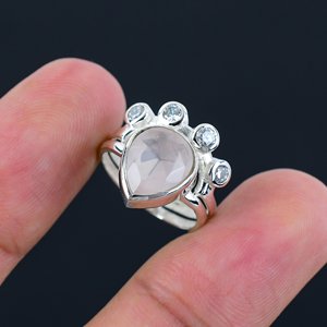 Anillo de Plata de Ley 925 con Cuarzo Rosa en Forma de Pera, Gema Natural, Joyería, Piedra de Nacimiento de Enero, Regalo de Boda para el Día de San Valentín - Product Image 4