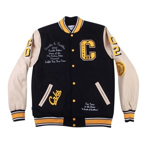 Blouson universitaire Off-White noir en PU pour homme avec patch brodé O W, style streetwear, coupe classique, collection automne - Product Image 2