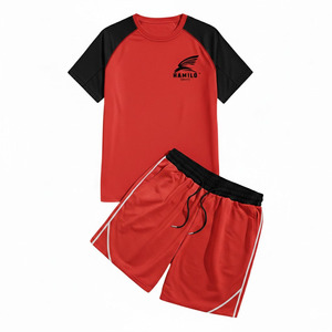 Ensemble t-shirt et short de sport pour homme, gris, séchage rapide, coupe classique, avec logo imprimé sur le devant - Product Image 6