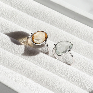 Natural Citrine and Green Amethyst <b>Ring</b> <b>Set</b> 925 <b>Sterling</b> <b>Silver</b> Minimalist Stackable Gemstone Jewelry Handcrafted Dainty <b>Rings</b> - Product Image 1