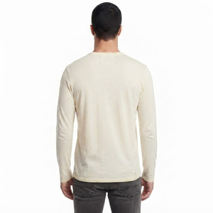 T-shirt Henley à manches longues pour homme, couleur unie, en coton, coupe classique, jersey tricoté décontracté - Product Image 3