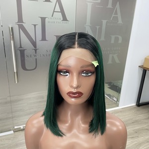 Perruque de cheveux vietnamiens vierges de haute qualité 100 % naturels, ultra-lisses, super double drawn, couleur ombré vert, prix de gros - Product Image 2