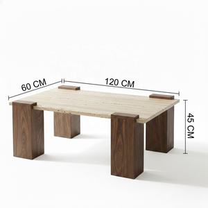 Mesa de centro contemporánea de madera con superficie de travertino para sala de estar B2B desde India - Product Image 1