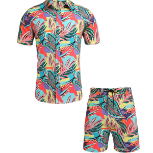Conjunto de verano floral unisex, ropa de calle cómoda estampada de manga corta para playa informal, moda de verano para hombre, transpirable - Product Image 1