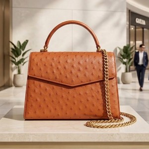 Sac à main pour femme en cuir véritable gaufré effet autruche, style vintage classique, avec poignée amovible, compartiment pour téléphone portable - Product Image 1