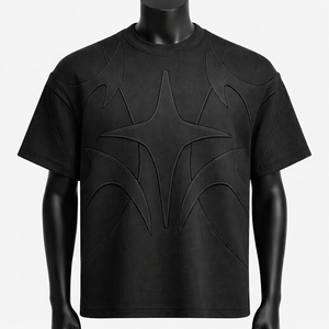 T-shirt Homme Oversize Personnalisé à Panneaux Gaufrés Noir Streetwear Coton Coupe et Couture 3D Manches Courtes Mode Ringer - Product Image 1