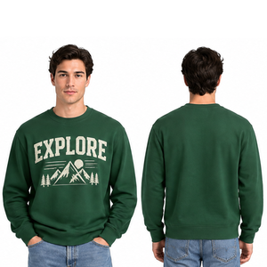 Sweat-shirt personnalisé pour homme, vert foncé, col rond, imprimé avec des motifs d'aventure en plein air, de montagne et de forêt, pull imprimé - Product Image 3