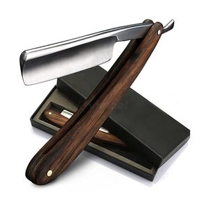 Navaja de afeitar clásica con mango de madera de nogal natural para hombre, ideal para el cuidado y afeitado de la barba. - Product Image 1