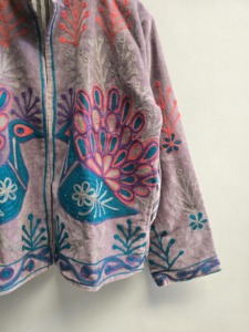Handmade Velvet Suzani Embroidered Floral Blouson Women's Boho Ethnic <b>Winter</b> <b>Coat</b> Back Logo Full Sleeves Mandarin Collar <b>Thick</b> - Product Image 3