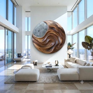 Escultura de pared de madera hecha a mano para decoración de pared de sala de estar, pinturas y arte mural moderno abstracto. - Product Image 2