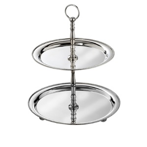 Two Tier Stainless Steel <b>Round</b> Dessert <b>Tray</b> Stand For Party Cupcake Serving Home Kitchen Decor Tabletop - Product Image 1