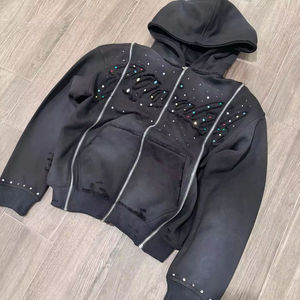 Hoodie court blanc oversize unisexe à motif de points en strass et imprimé pailleté, manches classiques, décontracté, pour l'automne, écologique, délavé à l'acide - Product Image 4