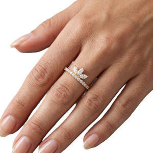 Manufacturer Marquise & Round Cut Lab Created Diamond 14K Solid Gold Lotus Floral Design Ring Dainty Crown Cluster Diamond Ring - Product Image 5