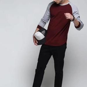 Men's <b>Raglan</b> Sleeve Color Blocked Long Sleeve T-Shirt O-Neck Regular Fit Casual Solid Knitted <b>Top</b> Contrast Trim - Product Image 3