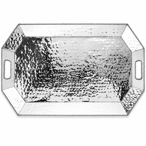 Bandeja de Servir Plateada con Base, Estilo Barroco, Rectangular, Decorativa, con Bordes Festoneados, para Hostelería y Catering - Product Image 6