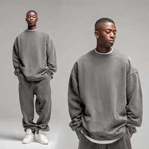 <b>Drop</b> Shoulder Washed Sweatshirts Men's Jogger <b>Acid</b> Wash Baggy Sweatsuits Men Street Fashion Wash Sweatsuit Tracksuit Mens - Product Image 1
