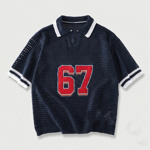 2026 Retro Knit Mesh Sports Jersey Polo Men's Custom Embroidery Patch Loose Breathable Vintage Athletic Streetwear Shirt - Product Image 1