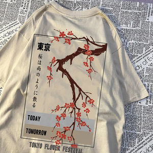 T-shirt du Festival des fleurs de Tokyo pour hommes et femmes, à col rond, en coton, ample, à la mode, style Hip Hop, pour l'été - Product Image 1