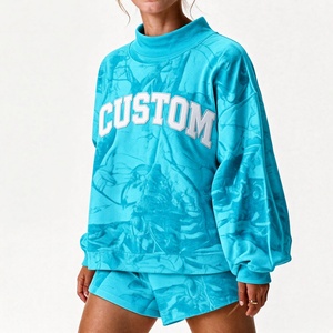 Ensemble décontracté deux pièces pour femme, imprimé personnalisé, col montant oversize, manches longues, col haut, vente en gros - Product Image 1