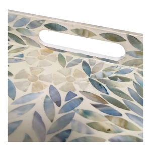 Imperial Crafted Home Handmade MOP Rectangle Serving Tray Handle Geometric Pattern Horizontal Design Modern <b>Decorative</b> ICH300 - Product Image 3