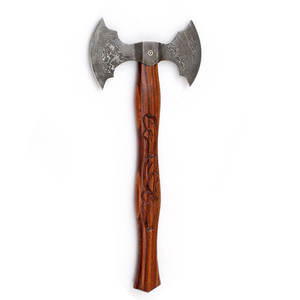 Damascus Steel Double Head <b>Axe</b> Custom Hand Made Pattern Steel Tool For <b>Camping</b> Hiking And Wood Cutting Applications - Product Image 3