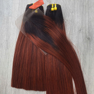 Prix usine 100% brut vierge vietnamien trame humaine dentelle perruque os droit Ombre brun couleur Super Double dessiné Extensions de cheveux - Product Image 2