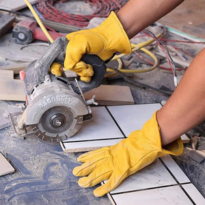 Gants de travail en cuir de vachette pleine fleur jaunes pour hommes, polyvalents, pour la construction, la conduite et le jardinage - Product Image 5