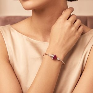 Elegant <b>Ruby</b> Cluster Diamond Gold Bangle <b>Bracelet</b> for Women - Product Image 3