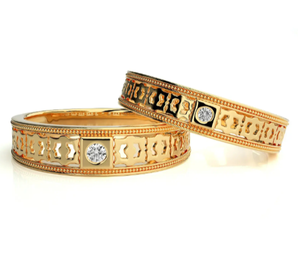 แหวนคู่ลายคลื่นประดับเพชรซิคอนทรงกลม ตัวเรือนเงินแท้ 925 ชุบทองคำขาว - Product Image 3