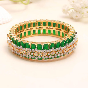 Emerald CZ Openable Bangle 22K Gold Plated Handmade <b>Kada</b> Bracelet Indian Jewelry Gift for Her - Product Image 3
