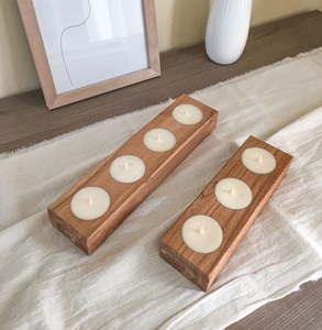 Porte-bougie rectangulaire moderne en bois, fait main, plateau à bougies décoratif, centre de table pour bougies en cire de soja, pour la maison - Product Image 1