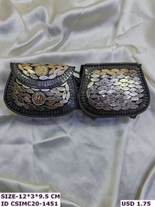 Handmade Bollywood Designer Elegant <b>Beaded</b> Metal Mosaic Clutch Bag With Geometric Pattern Flap Closure Evening <b>Handbags</b> - Product Image 3