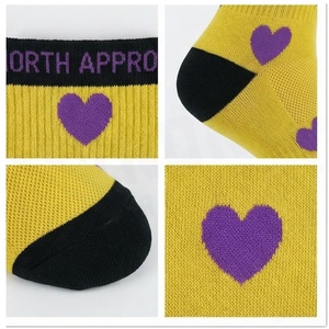 Yellow Crew <b>Socks</b> With Purple Heart Pattern Breathable Knitted <b>Socks</b> For Adults Spring Casual Wear - Product Image 4