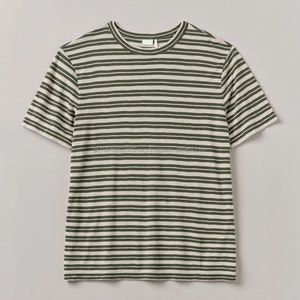 เสื้อยืดแขนสั้นลายทางสำหรับผู้ชาย เสื้อยืดผ้าฝ้ายเจอร์ซีย์ เสื้อยืดผู้ชายสำหรับฤดูร้อน มีโลโก้ เสื้อยืดคอกลมเรียบๆ - Product Image 3