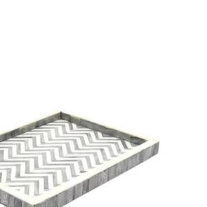 Plateau de service rectangulaire de luxe en os incrusté, motif chevron gris élégant, pour hôtels et traiteurs, vente en gros - Product Image 3