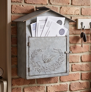 Boîte aux lettres vintage en acier galvanisé avec motif d'oiseau, montage mural, finition thermolaquée, idéale pour un jardin élégant - Product Image 3