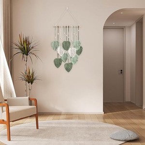 Tapiz de Pared de Macramé con Diseño de Hojas en Madera de Teca Hecho a Mano |   Decoración Bohemia para el Hogar al por Mayor - Product Image 5