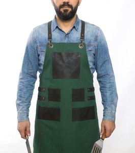 Tablier de travail en toile robuste vert, avec poches, vente en gros - Product Image 2
