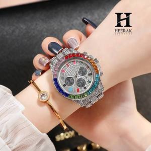 Reloj de Lujo para Hombre con Bisel Arcoíris, Reloj de Pulsera HipHop con Diamantes de Imitación en Oro, Cronógrafo con Piedras de Corte Baguette Coloridas - Product Image 5
