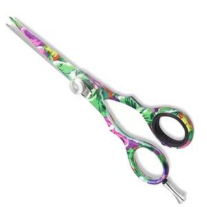 Professional Hair <b>Scissors</b> Stainless Steel Blade Colorful <b>Floral</b> Handle Long Handle Right Handed Hairdressing Shears - Product Image 4
