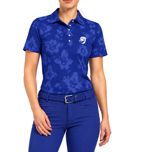 Polo de golf pour femme à manches courtes, bleu bleuet, imprimé motif floral, haut de sport performant, personnalisable, vente en gros, respirant - Product Image 1
