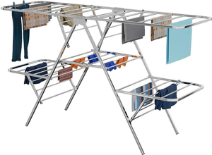 Séchoir à linge pliable en acier inoxydable à double niveau en forme de X, gain de place, 150x61.5x127cm, pour salle de bain et balcon, usage intérieur - Product Image 6