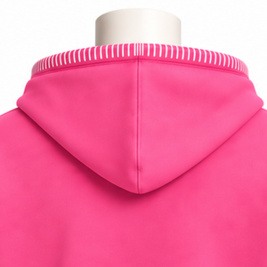 เสื้อฮู้ดดี้สีชมพูสด แต่งขอบเย็บแบบดิสเทรส ทรงโอเวอร์ไซส์ พร้อมกระเป๋าจิงโจ้ ตัดเย็บด้วยด้ายตัดสี สไตล์สตรีทแวร์ลำลอง - Product Image 4