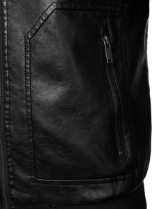 <b>Men</b> Black PU <b>Leather</b> Moto Biker <b>Jacket</b> Zipper Front Turn-down Collar Windproof Regular Sleeve Slim Fit Autumn Style - Product Image 6
