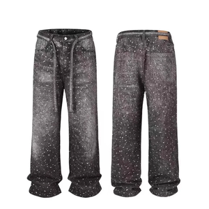 Jeans de Mezclilla para Hombre, Corte Recto, Cintura Alta, Lavado a la Piedra, con Diseño de Puntos, Estilo Casual para Otoño, Tela de Algodón, Corte Regular - Product Image 1
