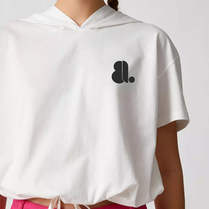 Women's White O-Neck Short Sleeve Logo Print Casual Loose Fit Nonwoven 100% Organic Cotton Breathable Eco-Friendly T-<b>Shirt</b> - Product Image 1